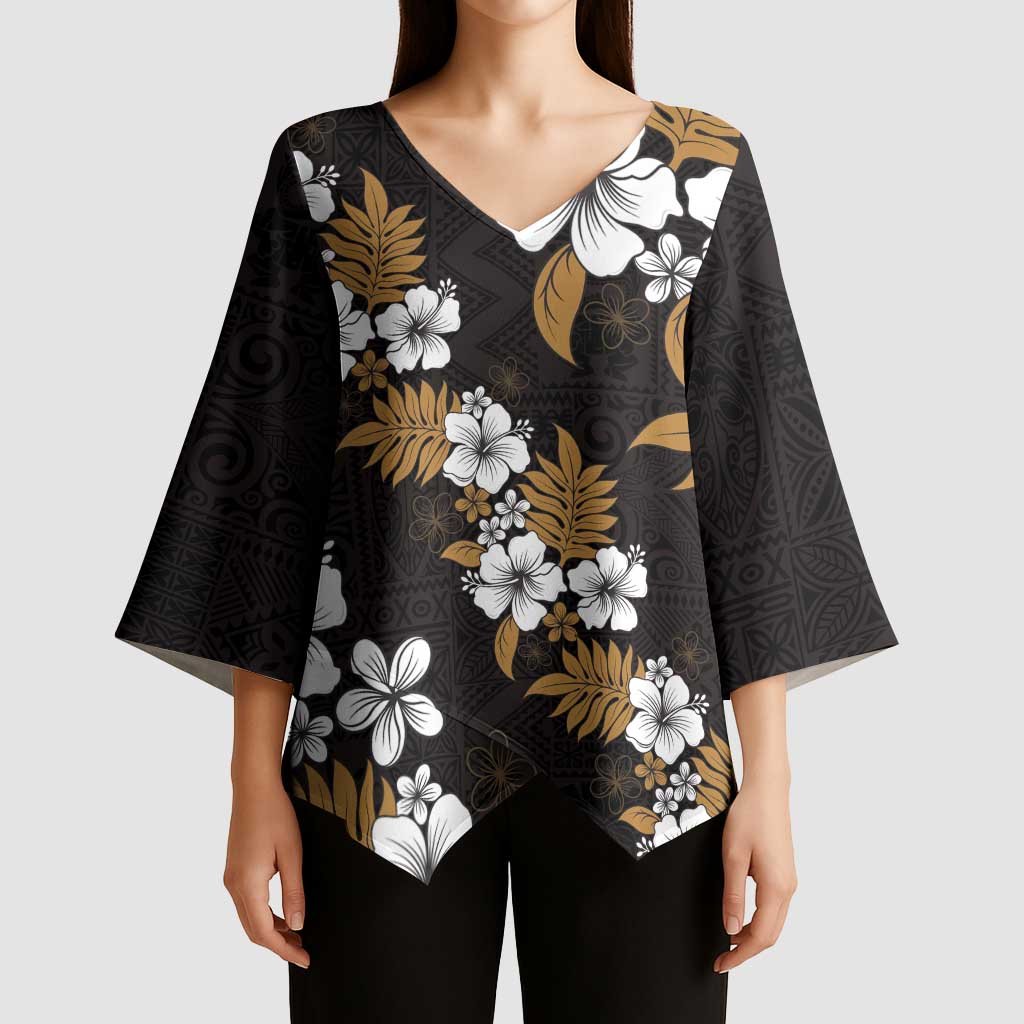 Hawaiian Hibiscus Tribal Floral Brown Kimono Sleeve Blouse Polynesian Tapa Pattern - Polynesian Pride