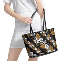 Hawaiian Hibiscus Tribal Floral Brown Leather Tote Bag Polynesian Tapa Pattern - Polynesian Pride