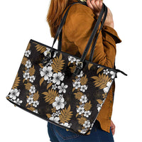 Hawaiian Hibiscus Tribal Floral Brown Leather Tote Bag Polynesian Tapa Pattern - Polynesian Pride
