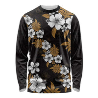 Hawaiian Hibiscus Tribal Floral Brown Long Sleeve Shirt Polynesian Tapa Pattern - Polynesian Pride