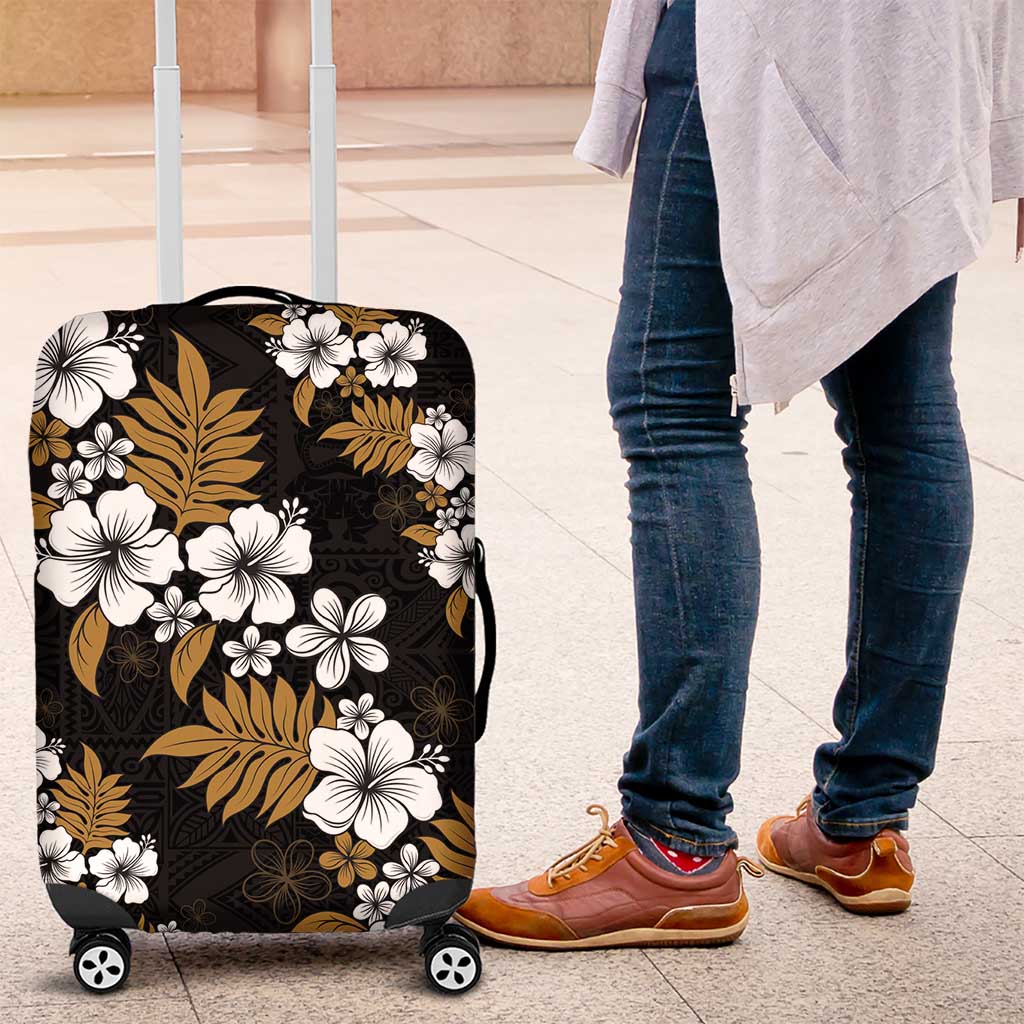 Hawaiian Hibiscus Tribal Floral Brown Luggage Cover Polynesian Tapa Pattern - Polynesian Pride