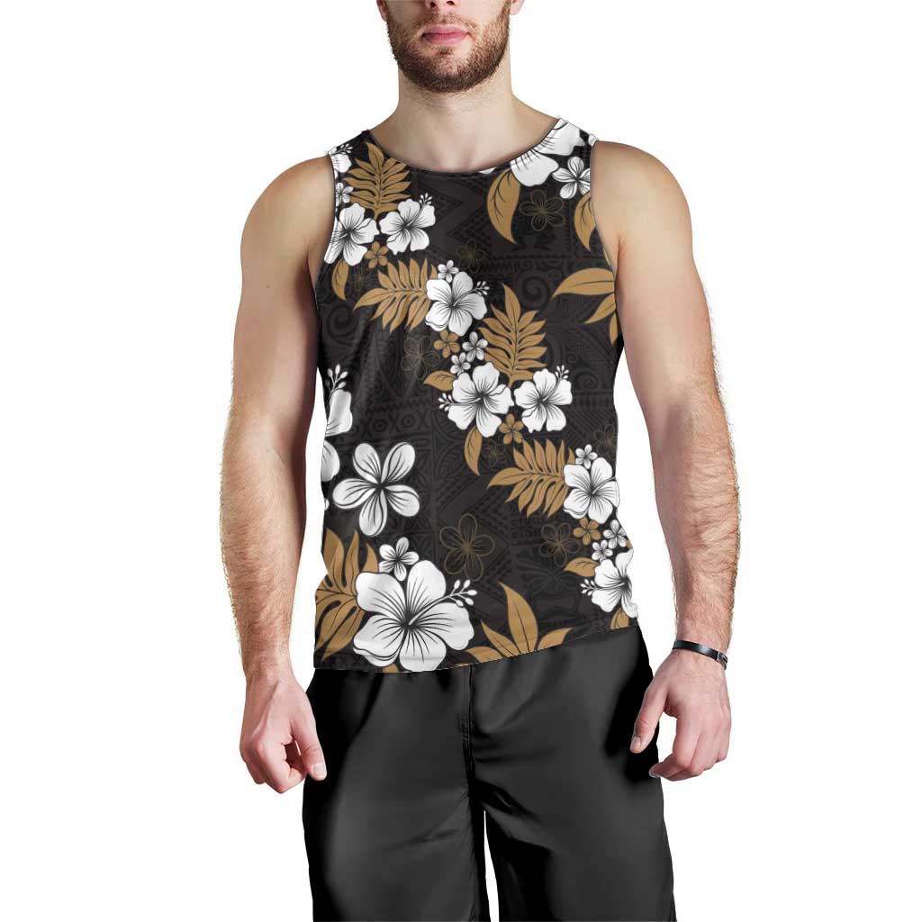 Hawaiian Hibiscus Tribal Floral Brown Men Tank Top Polynesian Tapa Pattern - Polynesian Pride