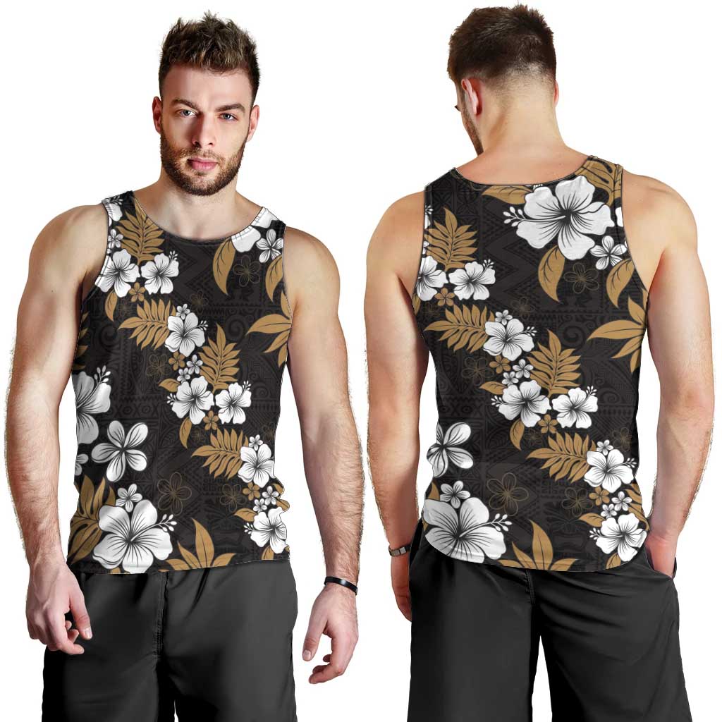 Hawaiian Hibiscus Tribal Floral Brown Men Tank Top Polynesian Tapa Pattern - Polynesian Pride