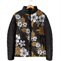 Hawaiian Hibiscus Tribal Floral Brown Padded Jacket Polynesian Tapa Pattern - Polynesian Pride