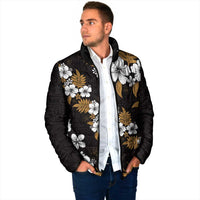 Hawaiian Hibiscus Tribal Floral Brown Padded Jacket Polynesian Tapa Pattern - Polynesian Pride