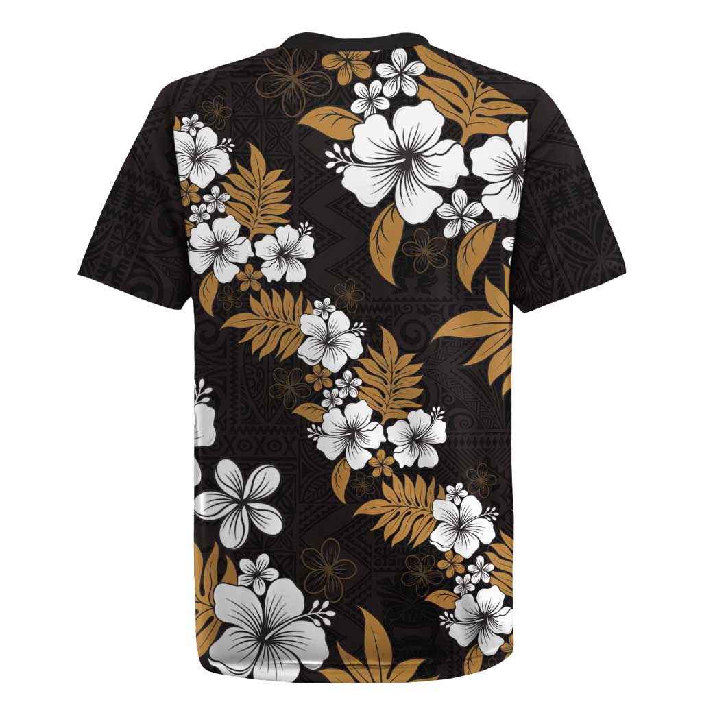 Hawaiian Hibiscus Tribal Floral Brown Rugby Jersey Polynesian Tapa Pattern - Polynesian Pride