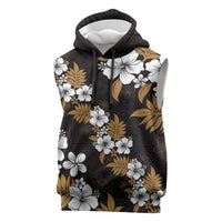 Hawaiian Hibiscus Tribal Floral Brown Sleeveless Hoodie Polynesian Tapa Pattern - Polynesian Pride