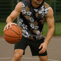 Hawaiian Hibiscus Tribal Floral Brown Sleeveless Hoodie Polynesian Tapa Pattern - Polynesian Pride