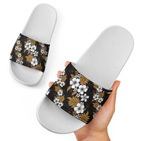 Hawaiian Hibiscus Tribal Floral Brown Slide Sandals Polynesian Tapa Pattern - Polynesian Pride