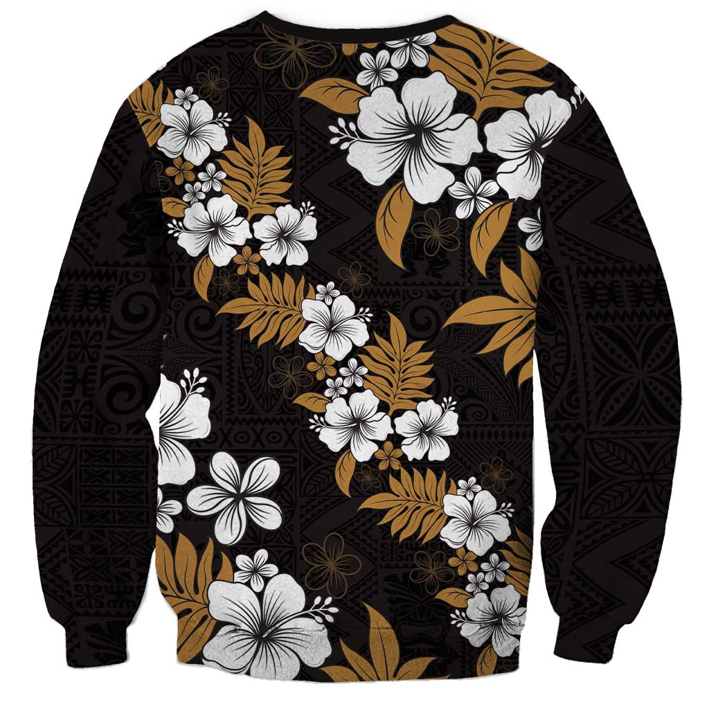 Hawaiian Hibiscus Tribal Floral Brown Sweatshirt Polynesian Tapa Pattern - Polynesian Pride