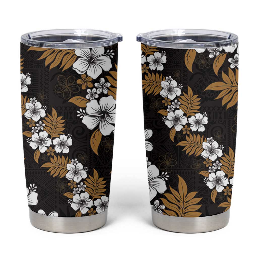 Hawaiian Hibiscus Tribal Floral Brown Tumbler Cup Polynesian Tapa Pattern - Polynesian Pride