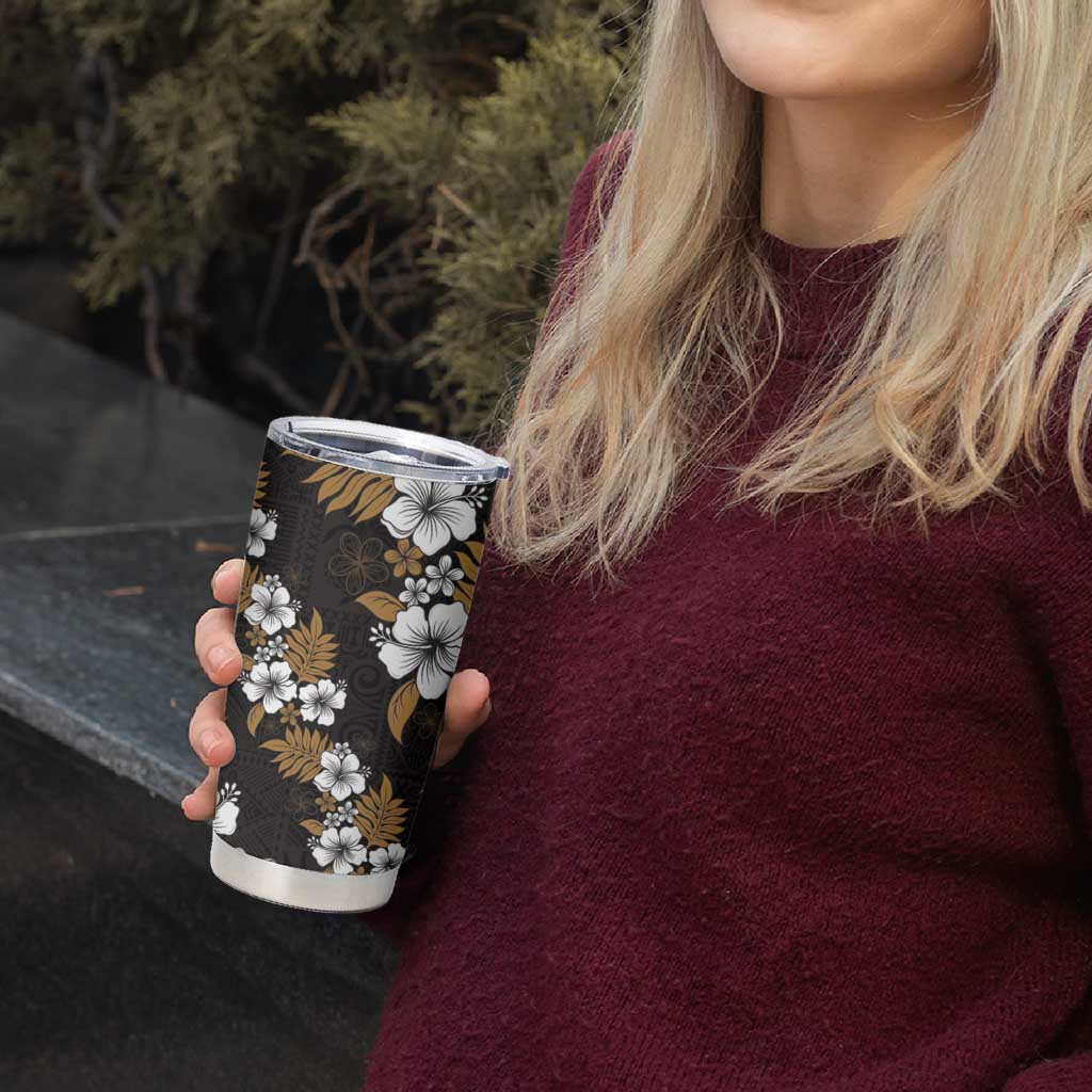 Hawaiian Hibiscus Tribal Floral Brown Tumbler Cup Polynesian Tapa Pattern - Polynesian Pride