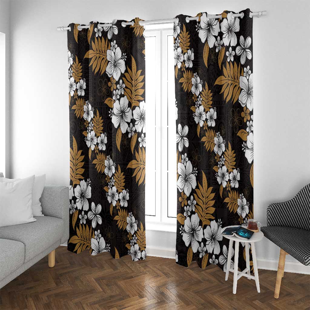 Hawaiian Hibiscus Tribal Floral Brown Window Curtain Polynesian Tapa Pattern - Polynesian Pride