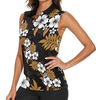Hawaiian Hibiscus Tribal Floral Brown Women Sleeveless Polo Shirt Polynesian Tapa Pattern - Polynesian Pride