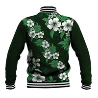 Hawaiian Hibiscus Tribal Floral Green Baseball Jacket Polynesian Tapa Pattern - Polynesian Pride