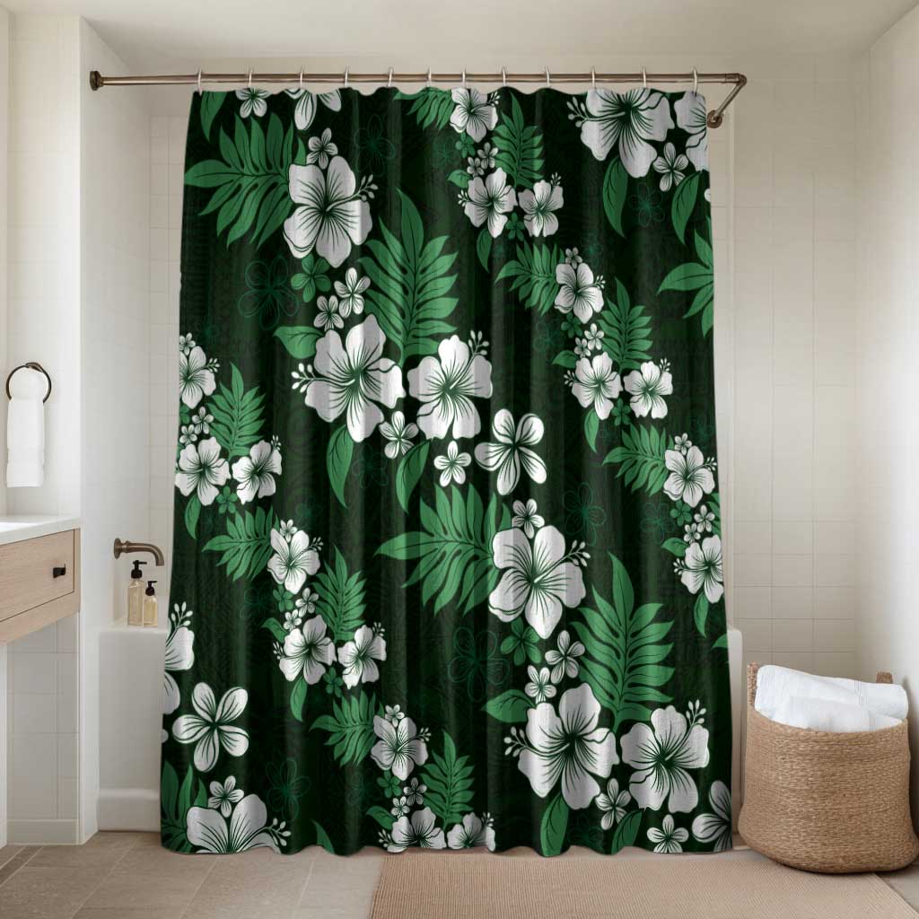 Hawaiian Hibiscus Tribal Floral Green Bathroom Set Polynesian Tapa Pattern - Polynesian Pride