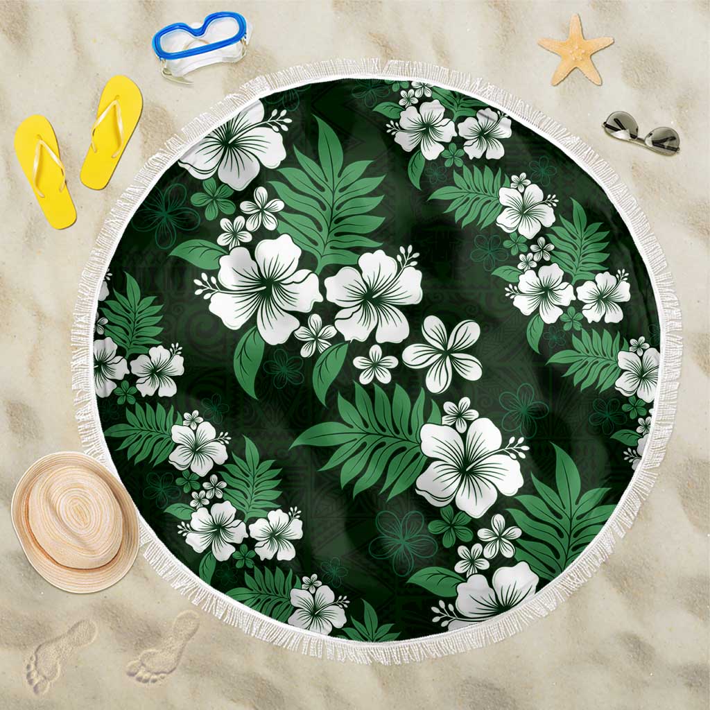 Hawaiian Hibiscus Tribal Floral Green Beach Blanket Polynesian Tapa Pattern - Polynesian Pride