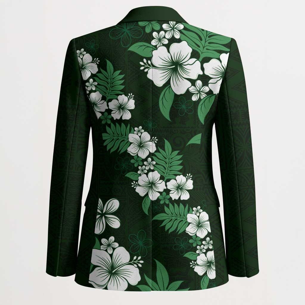 Hawaiian Hibiscus Tribal Floral Green Blazer Polynesian Tapa Pattern - Polynesian Pride