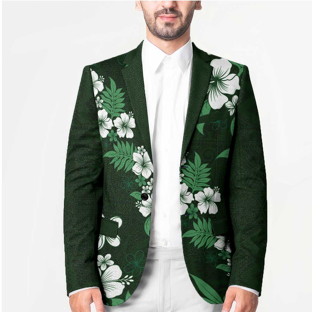 Hawaiian Hibiscus Tribal Floral Green Blazer Polynesian Tapa Pattern - Polynesian Pride