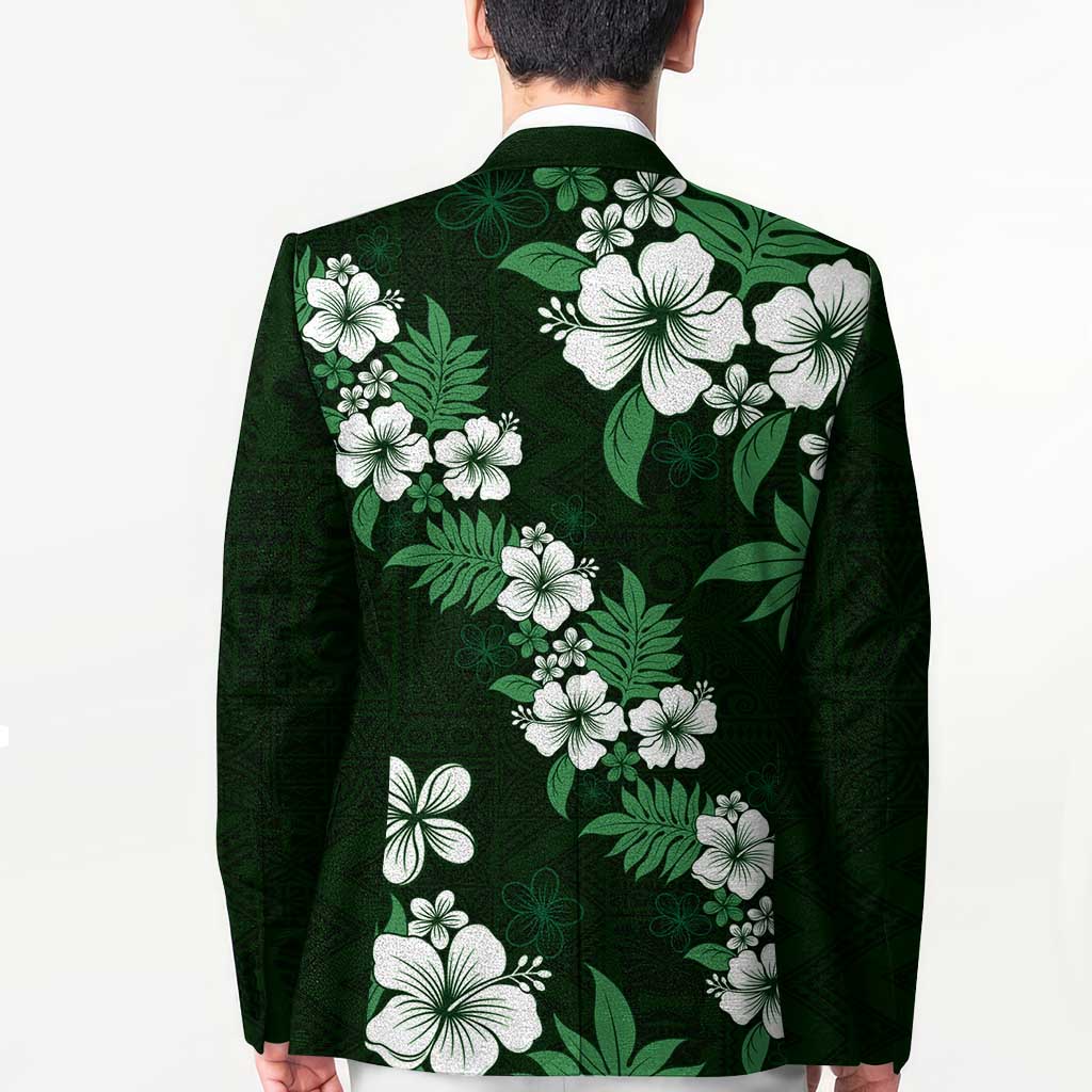 Hawaiian Hibiscus Tribal Floral Green Blazer Polynesian Tapa Pattern - Polynesian Pride