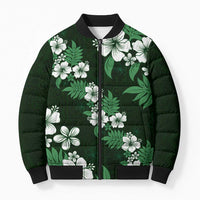 Hawaiian Hibiscus Tribal Floral Green Bomber Puffer Jacket Polynesian Tapa Pattern - Polynesian Pride