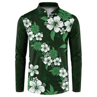 Hawaiian Hibiscus Tribal Floral Green Button Sweatshirt Polynesian Tapa Pattern - Polynesian Pride