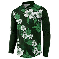 Hawaiian Hibiscus Tribal Floral Green Button Sweatshirt Polynesian Tapa Pattern - Polynesian Pride