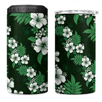 Hawaiian Hibiscus Tribal Floral Green 4 in 1 Can Cooler Tumbler Polynesian Tapa Pattern - Polynesian Pride