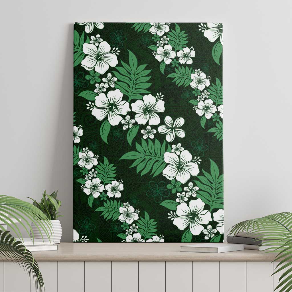 Hawaiian Hibiscus Tribal Floral Green Canvas Wall Art Polynesian Tapa Pattern - Polynesian Pride
