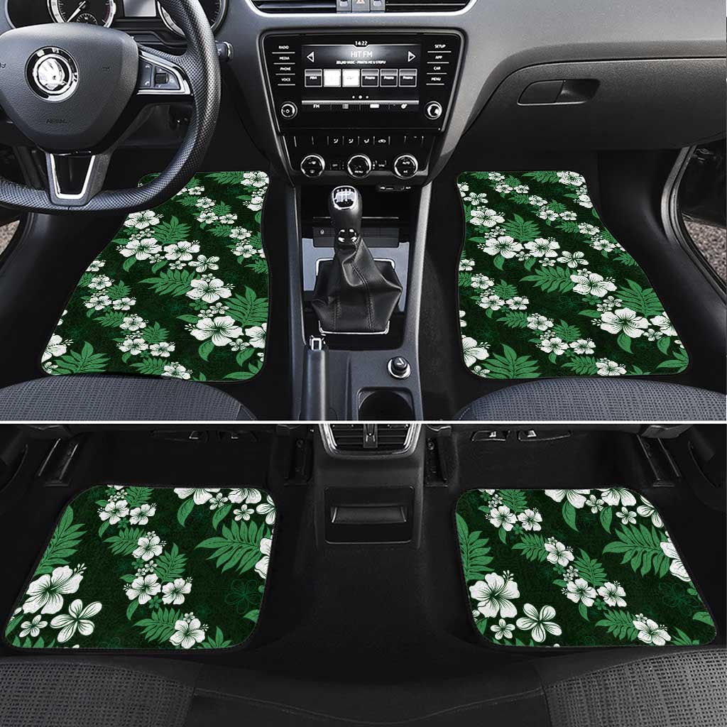 Hawaiian Hibiscus Tribal Floral Green Car Mats Polynesian Tapa Pattern - Polynesian Pride