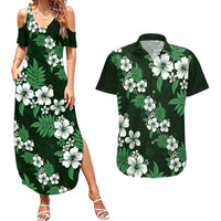 Hawaiian Hibiscus Tribal Floral Green Couples Matching Summer Maxi Dress and Hawaiian Shirt Polynesian Tapa Pattern - Polynesian Pride