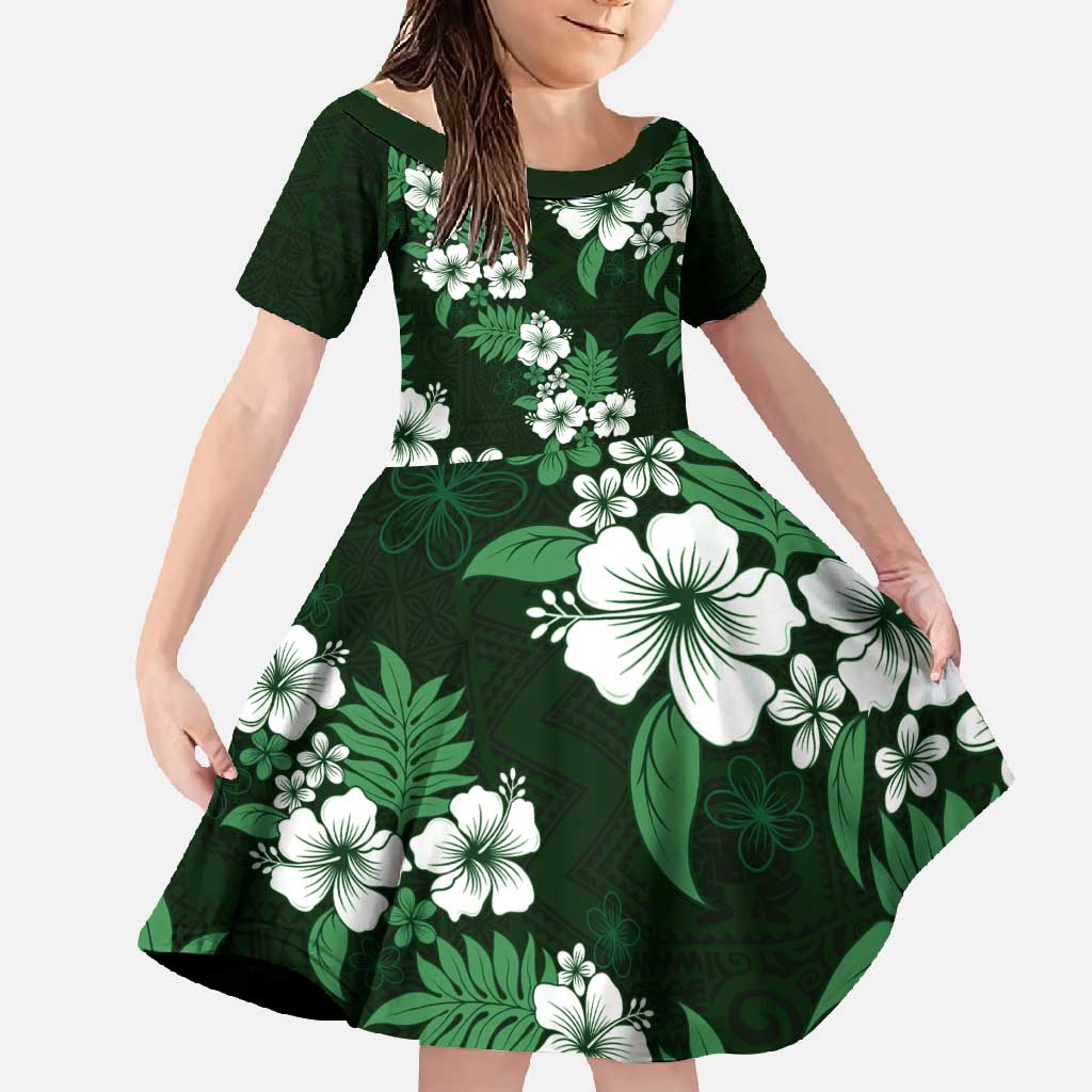 Hawaiian Hibiscus Tribal Floral Green Family Matching Mermaid Dress and Hawaiian Shirt Polynesian Tapa Pattern - Polynesian Pride