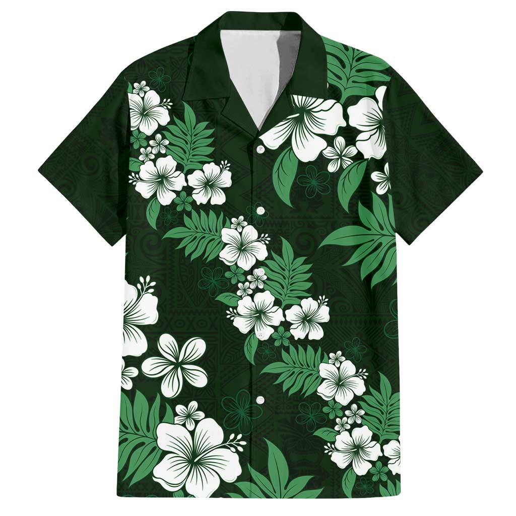 Hawaiian Hibiscus Tribal Floral Green Family Matching Off Shoulder Maxi Dress and Hawaiian Shirt Polynesian Tapa Pattern - Polynesian Pride