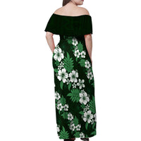Hawaiian Hibiscus Tribal Floral Green Family Matching Off Shoulder Maxi Dress and Hawaiian Shirt Polynesian Tapa Pattern - Polynesian Pride