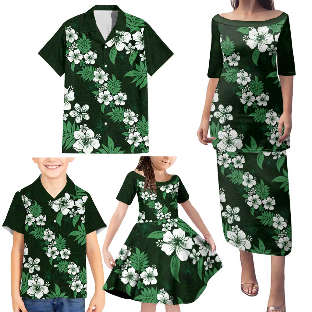 Hawaiian Hibiscus Tribal Floral Green Family Matching Puletasi and Hawaiian Shirt Polynesian Tapa Pattern - Polynesian Pride