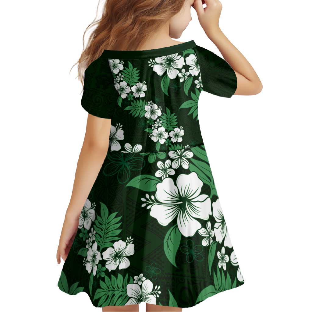 Hawaiian Hibiscus Tribal Floral Green Family Matching Short Sleeve Bodycon Dress and Hawaiian Shirt Polynesian Tapa Pattern - Polynesian Pride