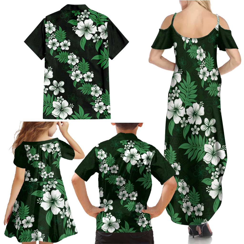 Hawaiian Hibiscus Tribal Floral Green Family Matching Summer Maxi Dress and Hawaiian Shirt Polynesian Tapa Pattern - Polynesian Pride