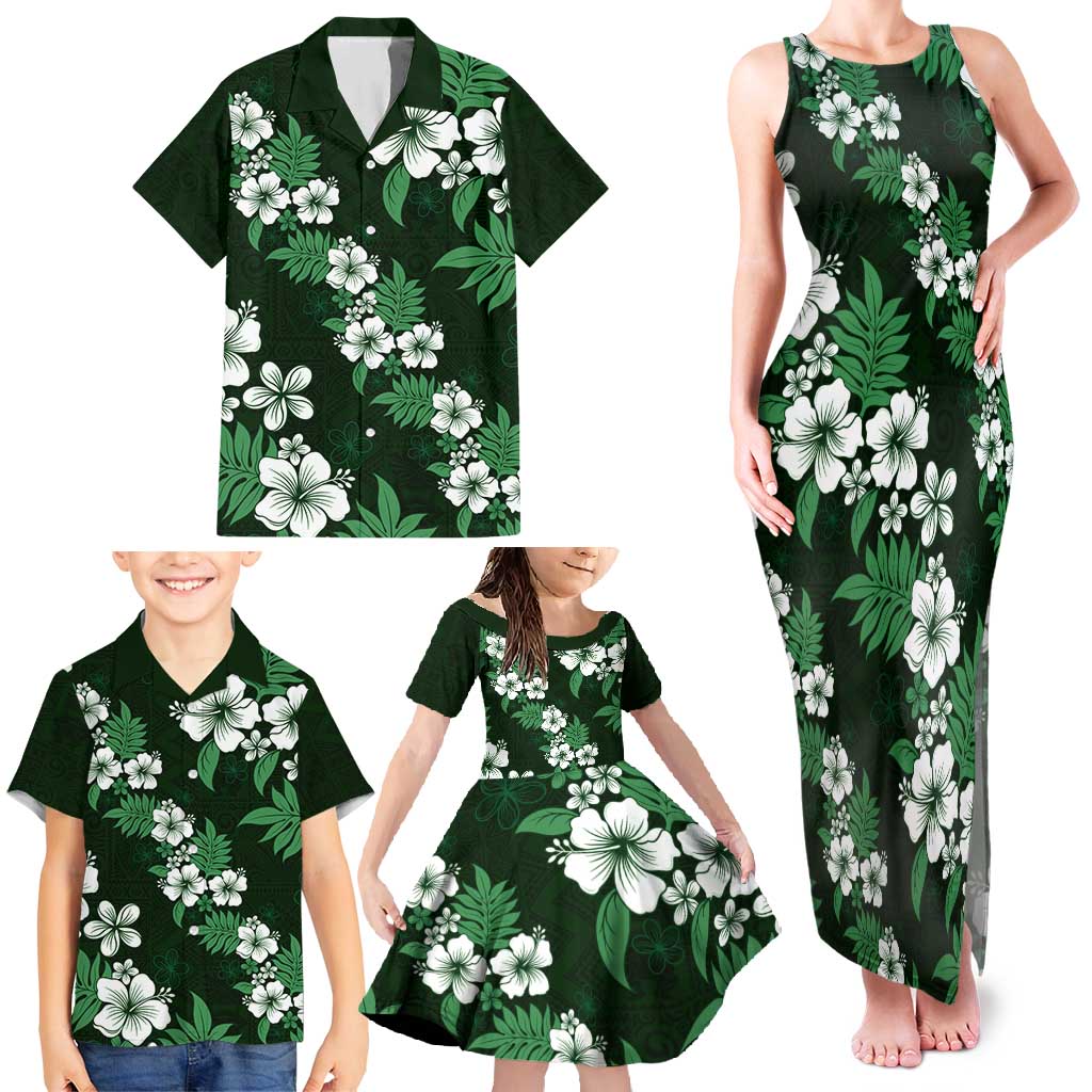 Hawaiian Hibiscus Tribal Floral Green Family Matching Tank Maxi Dress and Hawaiian Shirt Polynesian Tapa Pattern - Polynesian Pride