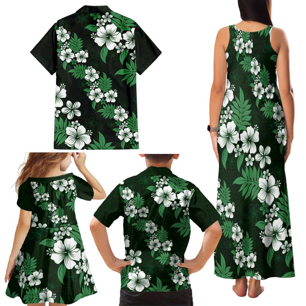Hawaiian Hibiscus Tribal Floral Green Family Matching Tank Maxi Dress and Hawaiian Shirt Polynesian Tapa Pattern - Polynesian Pride