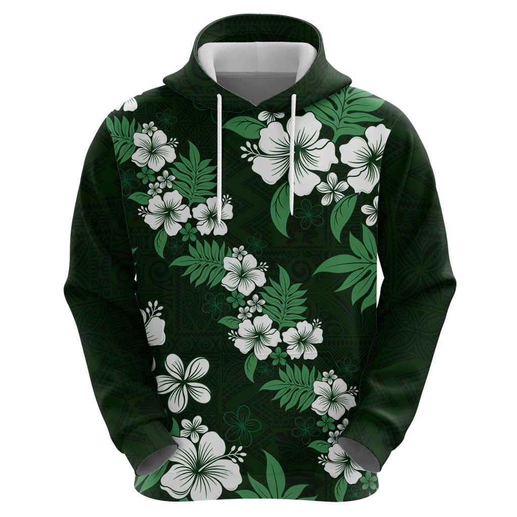 Hawaiian Hibiscus Tribal Floral Green Hoodie Polynesian Tapa Pattern - Polynesian Pride