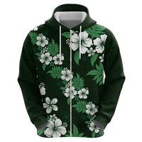 Hawaiian Hibiscus Tribal Floral Green Hoodie Polynesian Tapa Pattern - Polynesian Pride
