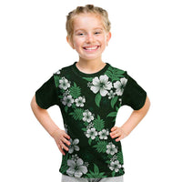 Hawaiian Hibiscus Tribal Floral Green Kid T Shirt Polynesian Tapa Pattern - Polynesian Pride