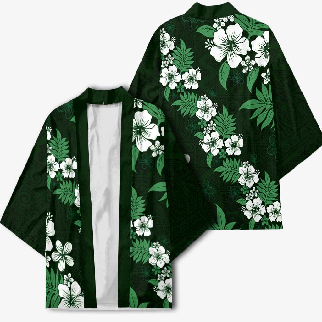 Hawaiian Hibiscus Tribal Floral Green Kimono Polynesian Tapa Pattern - Polynesian Pride