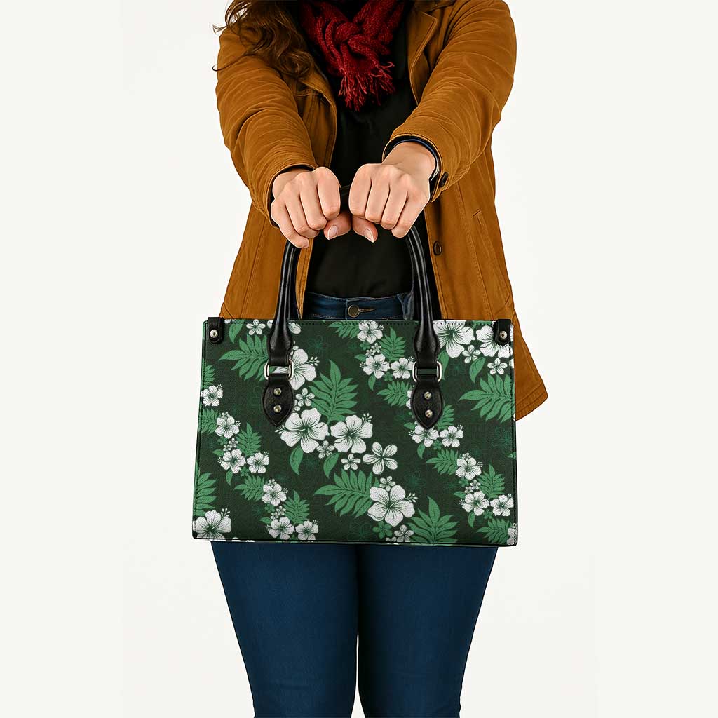 Hawaiian Hibiscus Tribal Floral Green Leather Bag Polynesian Tapa Pattern - Polynesian Pride