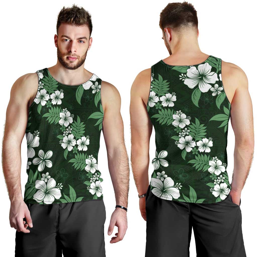Hawaiian Hibiscus Tribal Floral Green Men Tank Top Polynesian Tapa Pattern - Polynesian Pride