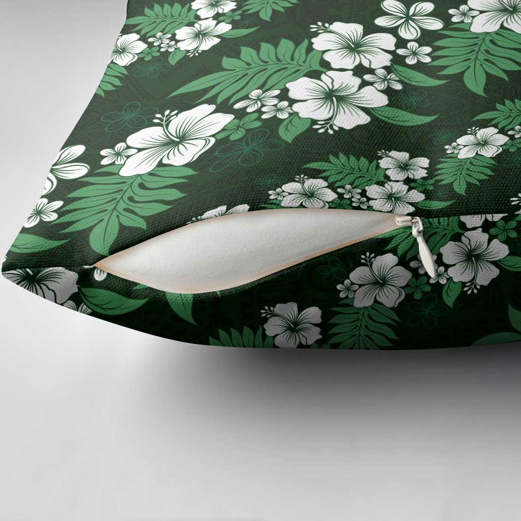 Hawaiian Hibiscus Tribal Floral Green Pillow Cover Polynesian Tapa Pattern - Polynesian Pride