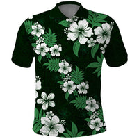 Hawaiian Hibiscus Tribal Floral Green Polo Shirt Polynesian Tapa Pattern - Polynesian Pride
