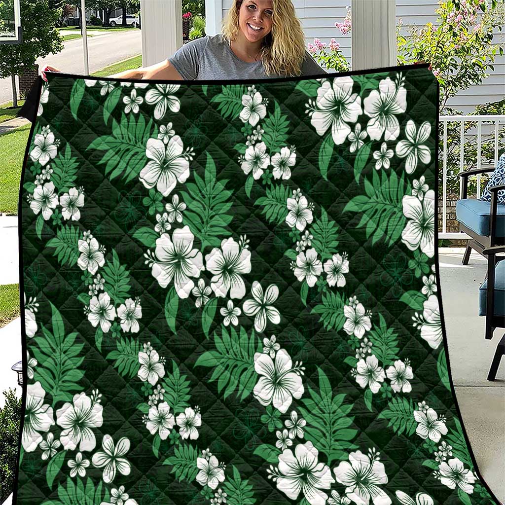 Hawaiian Hibiscus Tribal Floral Green Quilt Polynesian Tapa Pattern - Polynesian Pride