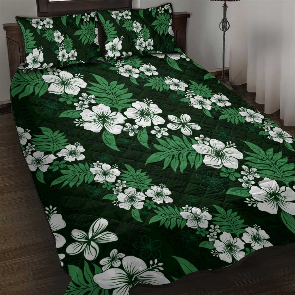 Hawaiian Hibiscus Tribal Floral Green Quilt Bed Set Polynesian Tapa Pattern - Polynesian Pride