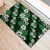 Hawaiian Hibiscus Tribal Floral Green Rubber Doormat Polynesian Tapa Pattern - Polynesian Pride